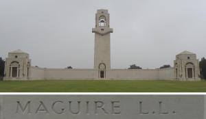 Lance Corporal Maguire's name on the Villers-Bretonneux Memorial, France (Photograph: S. & H. Thompson 7/9/2014)
