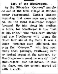 'Last of the MacGregors' (The Inverell Times 19/11/1915)
